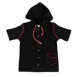 Camiseta negra acanalada para niña con capucha y botones