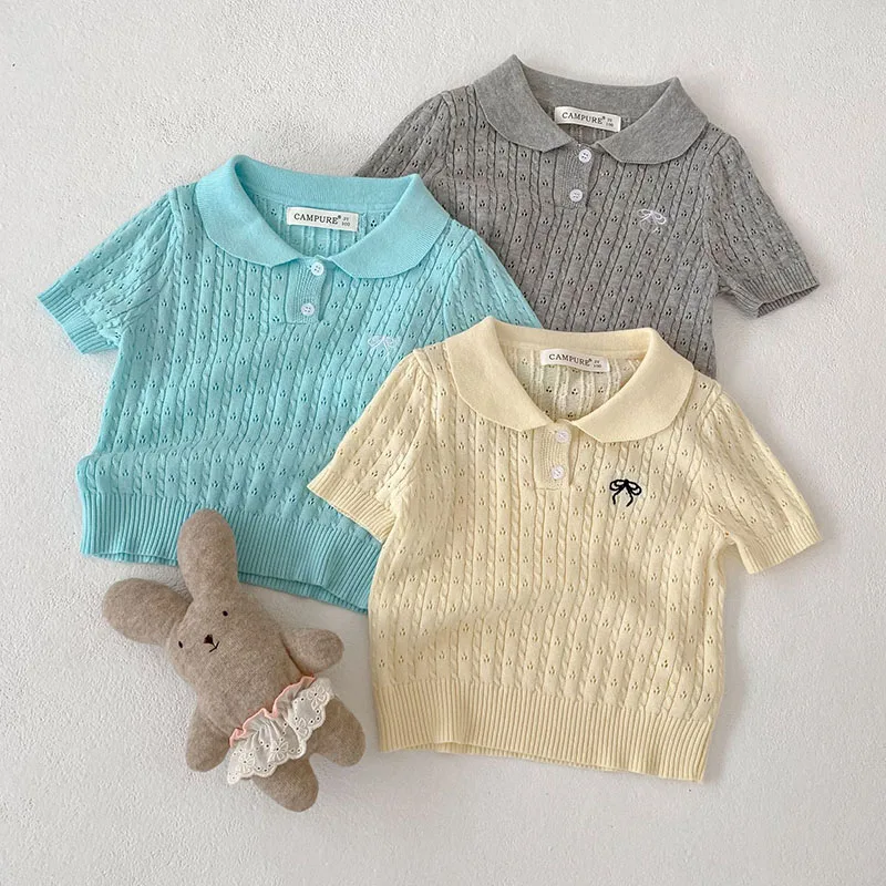 Camiseta polo de verano para niños con lazo y punto calado - imagen 2