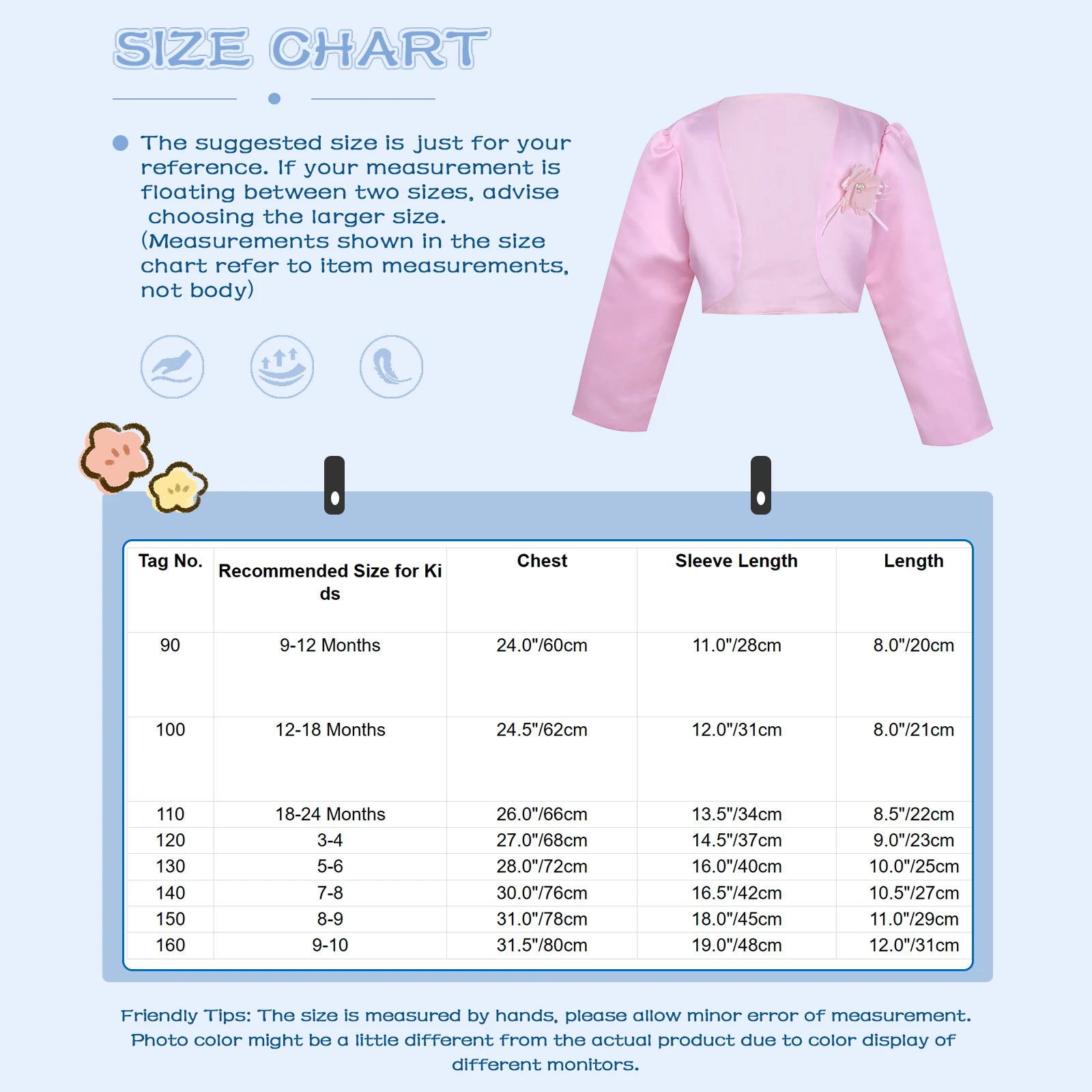 Chaqueta bolero de flores multicolor para niña, manga larga y diseño abierto