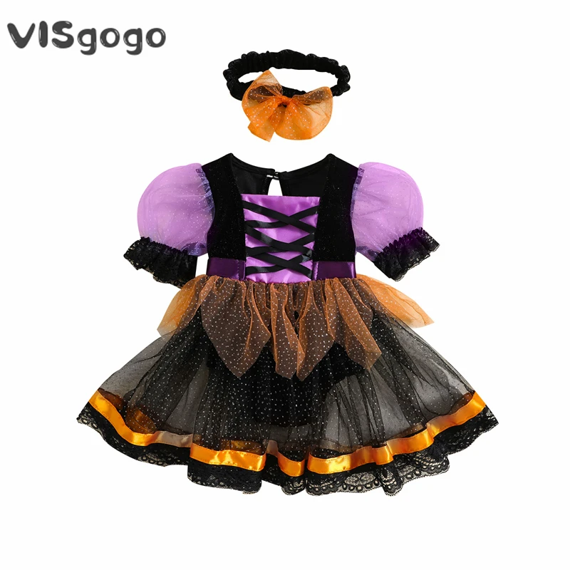VISgogo Vestido mameluco Halloween niña tul mangas abullonadas