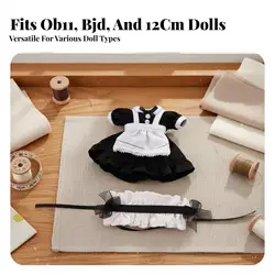 Vestido de muñeca BJD de sirvienta de algodón con diadema