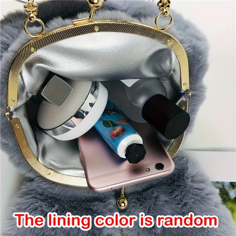Bolso bandolera de felpa con orejas de conejo y cadena elegante - imagen 4