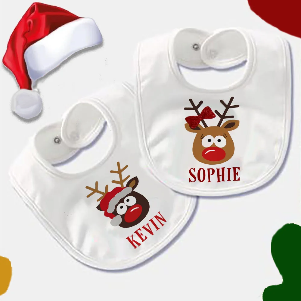 Babero navideño personalizado para bebé con nombre en algodón