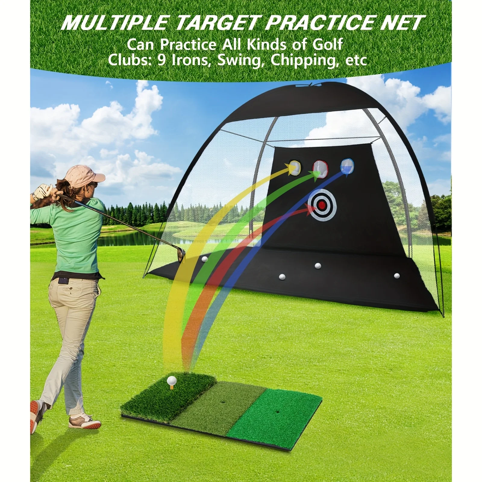 Red de práctica Golf para niños – Entrenamiento Swing con esterilla y bolas - imagen 4