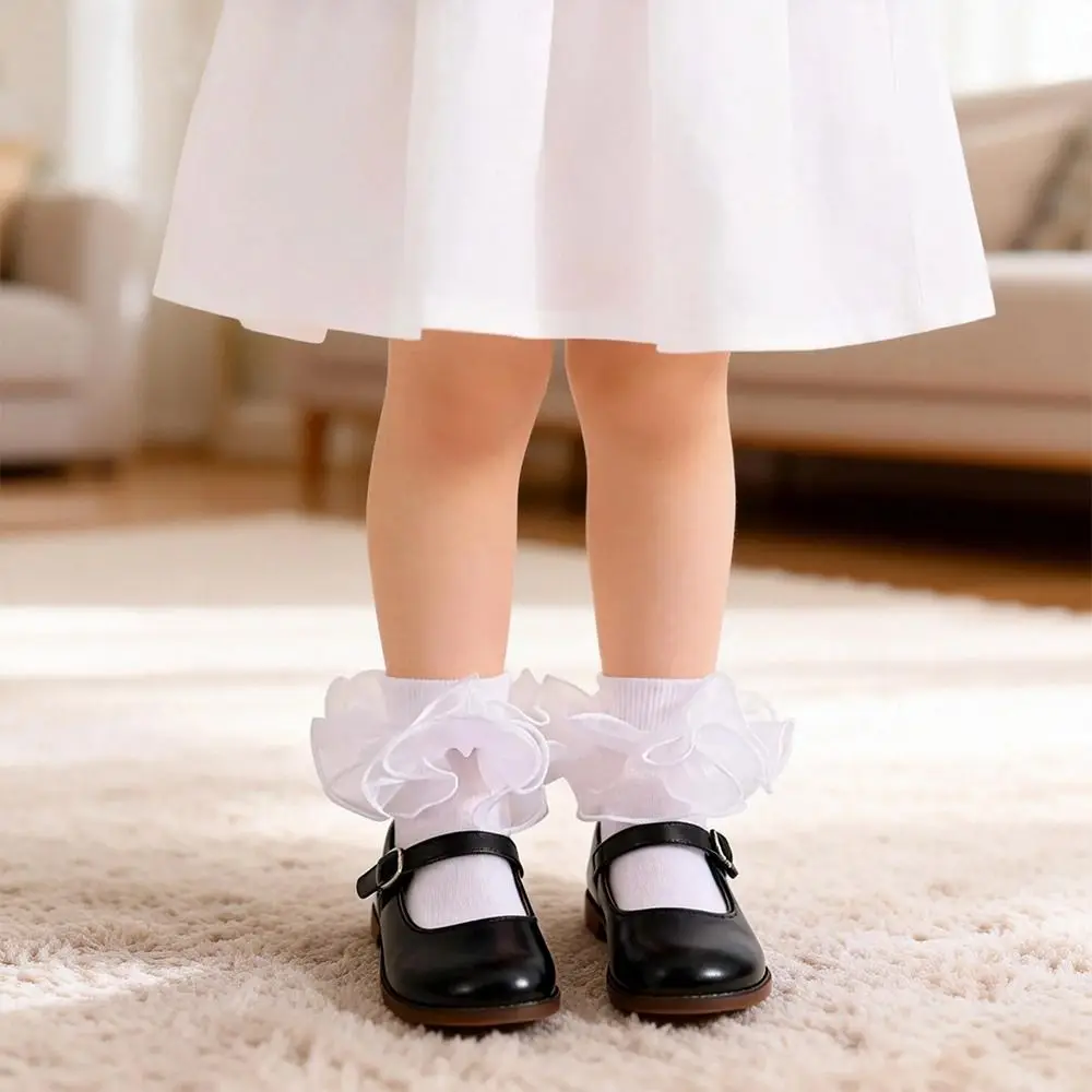 Calcetines altos con volantes estilo princesa para bebé niña
