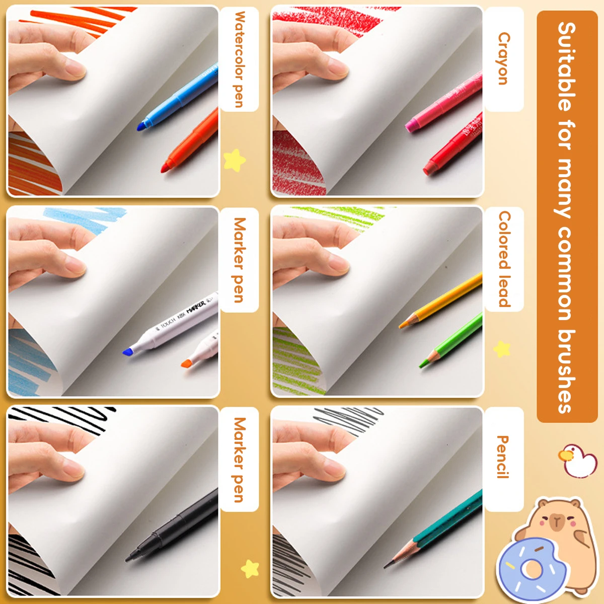 Libro de imágenes A4 con capybara kawaii en blanco para dibujar - imagen 2
