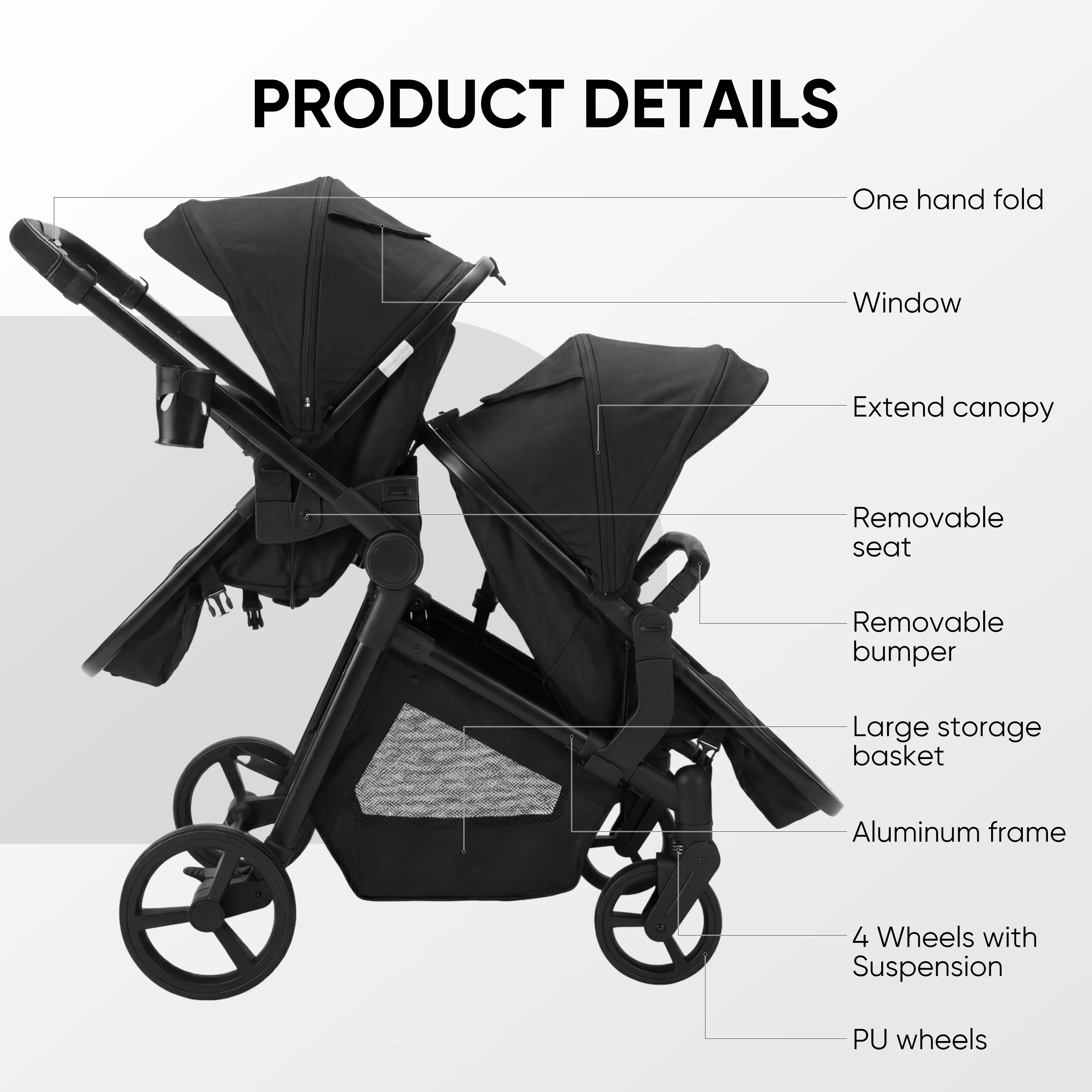 Cochecito doble plegable ligero para exteriores con amortiguación - imagen 3