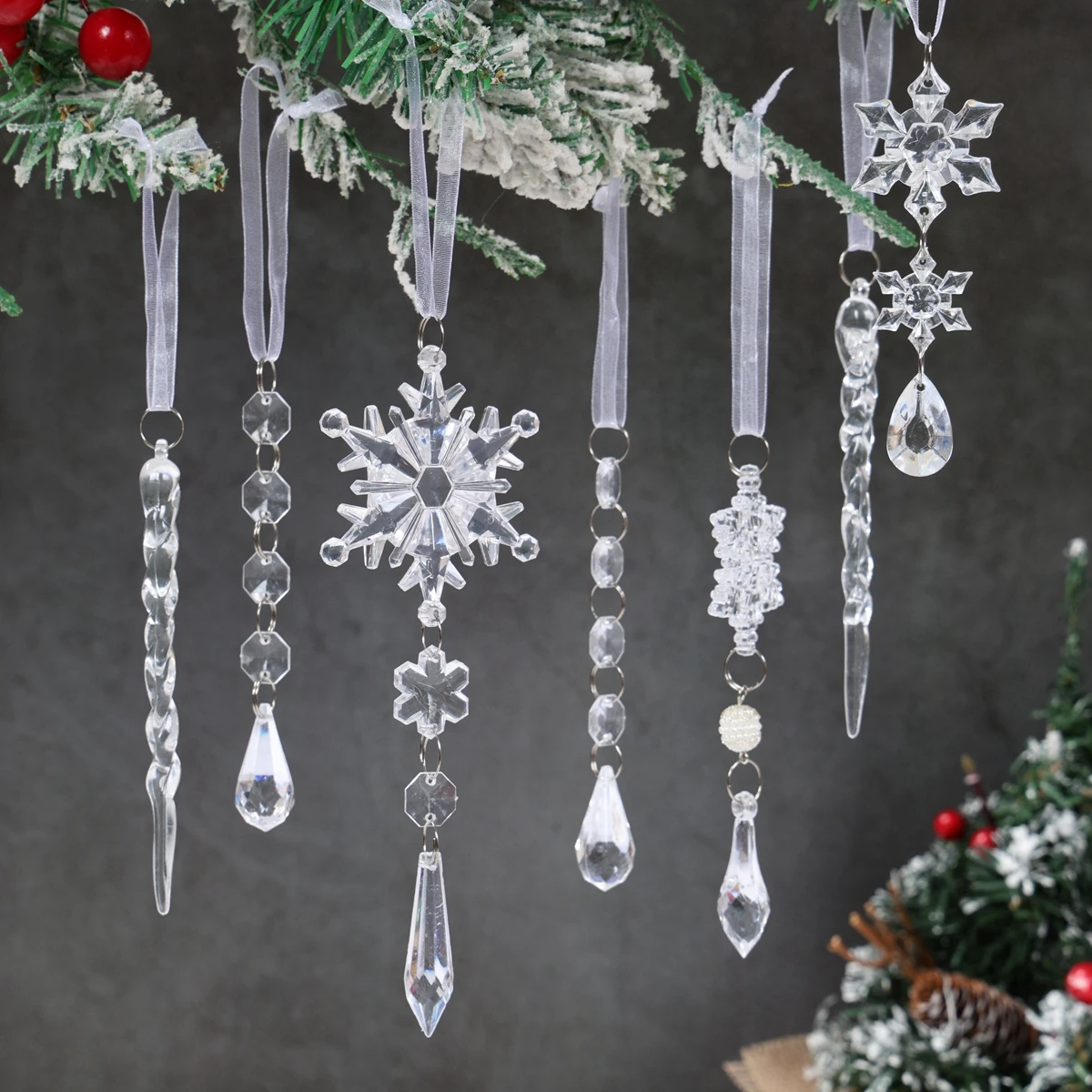 Colgantes de copos de nieve para árbol de Navidad de cristal - imagen 2