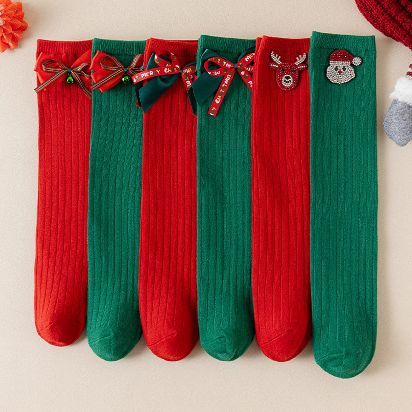 Tregren calcetines altos navideños hasta la rodilla con Papá Noel - imagen 3