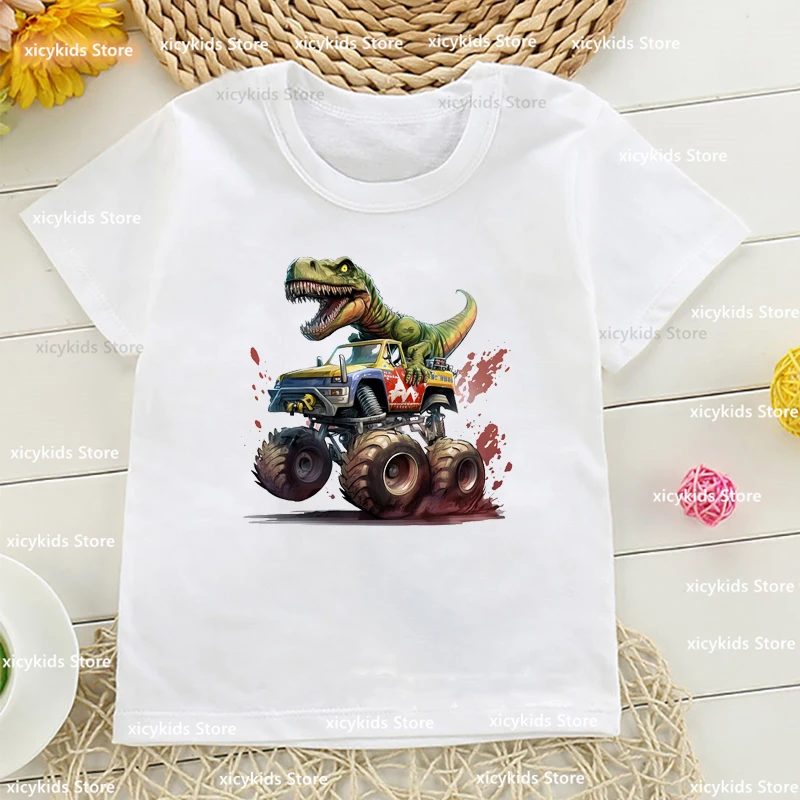 Camiseta dinosaurio infantil con estampado de camión monstruo T-Rex - imagen 3