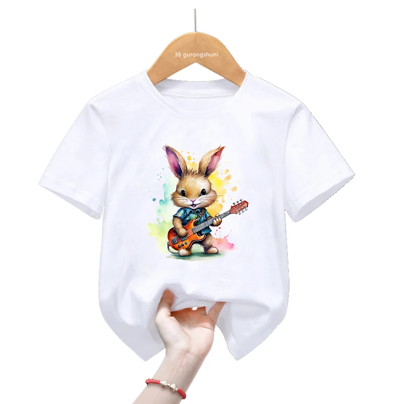 Camiseta rock para niños con estampado Bunny Love Guitar - Harajuku - imagen 4