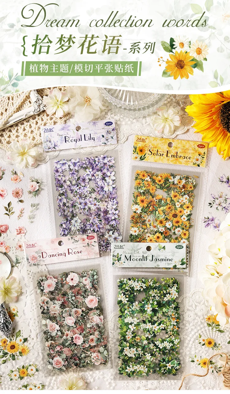 Pegatinas florales PET estilo INS para cuadernos y scrapbooking