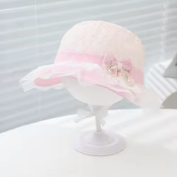 Sombrero de sol bebé con encaje y lazo de perlas para niñas
