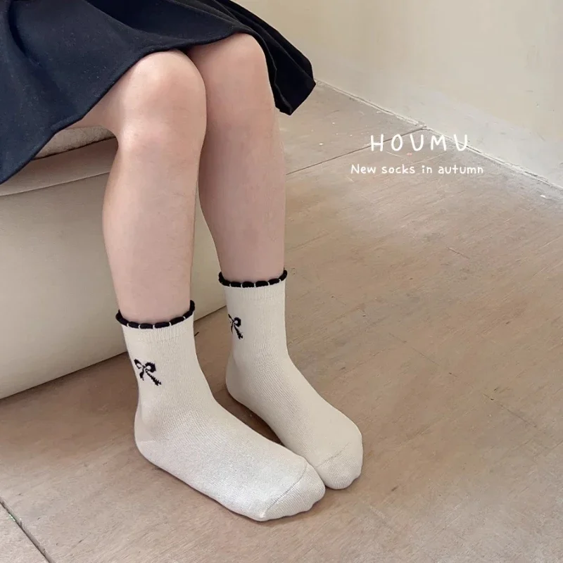 Calcetines de algodón con lazo y lunares estilo princesa para niños - imagen 4
