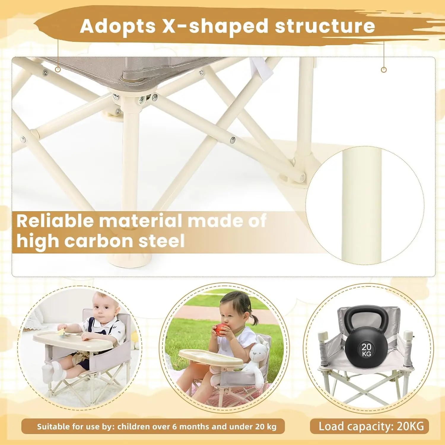 UBRAVOO Trona portátil para bebé con bandeja extraíble plegable - imagen 2