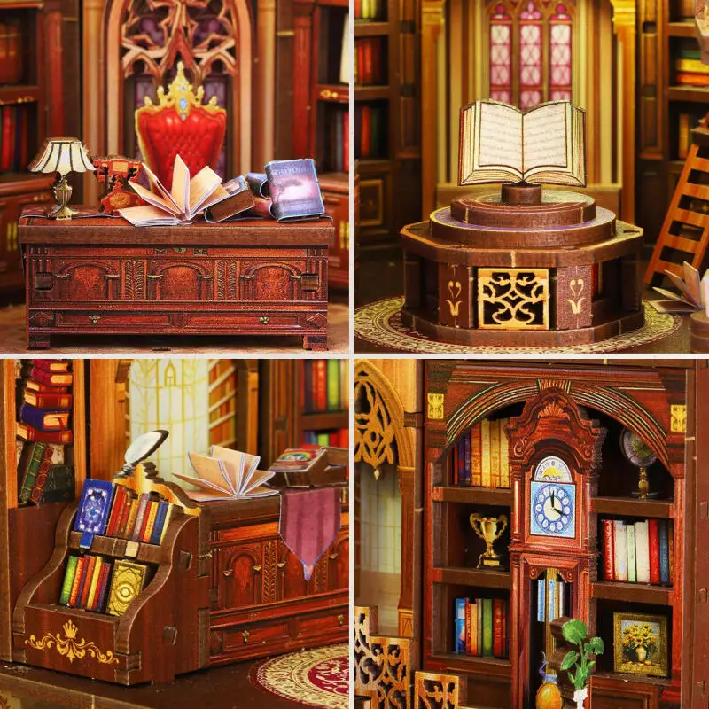 Soporte de libros artesanal con luz LED para maquetas de librería - imagen 3