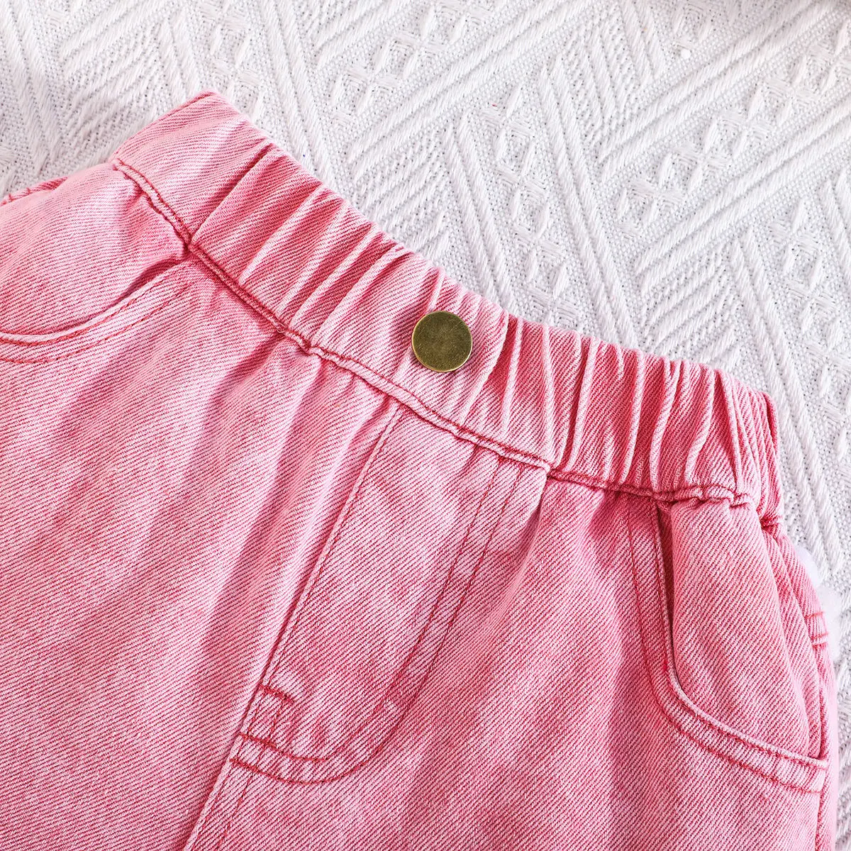 Conjunto verano niña: top tejano rosa sin mangas y falda plisada - imagen 3