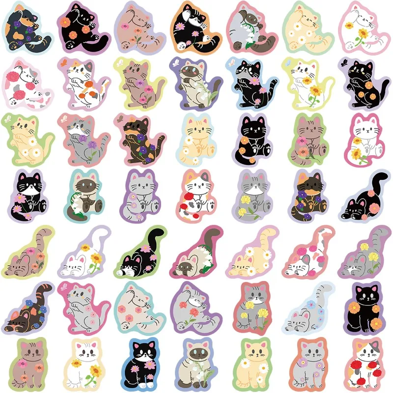 Pegatinas impermeables infantiles de gatitos y flores para álbum - imagen 3