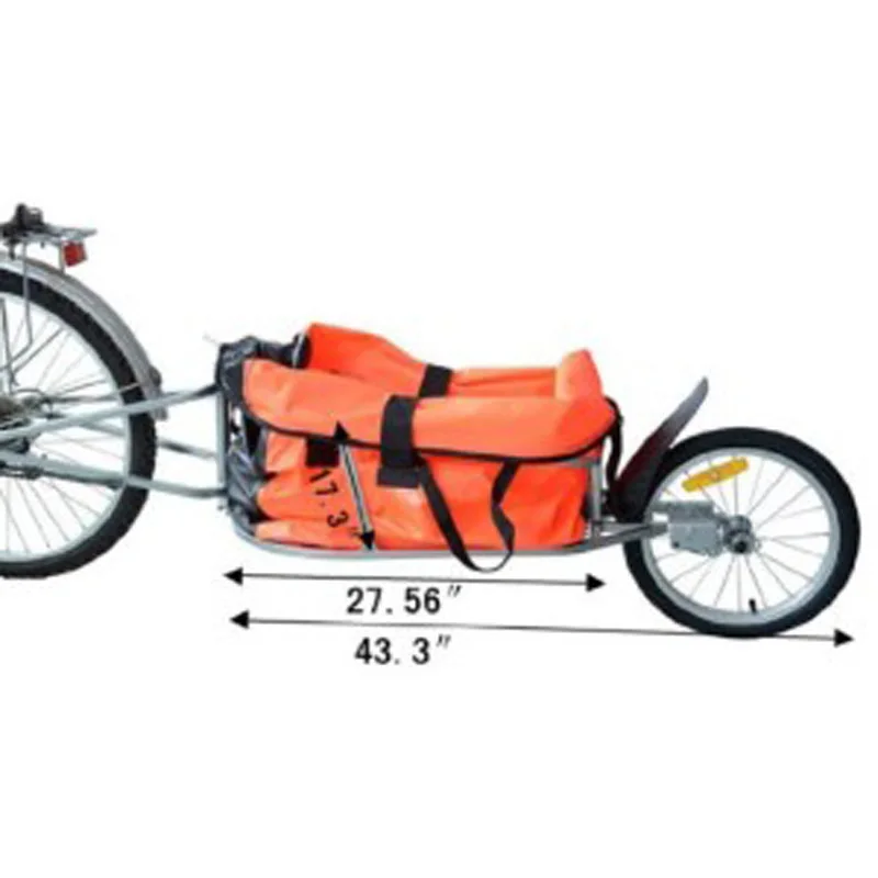Remolque de carga para bicicleta con estructura de acero y bolsa naranja
