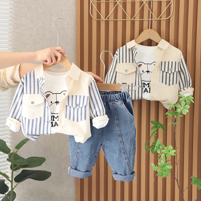Conjunto primavera-otoño bebé: chaqueta a rayas, camiseta y pantalones - imagen 5