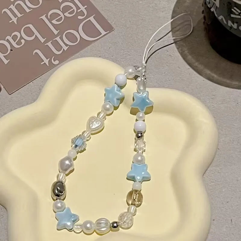 Cadena para móvil con cuentas de perlas y estrellas