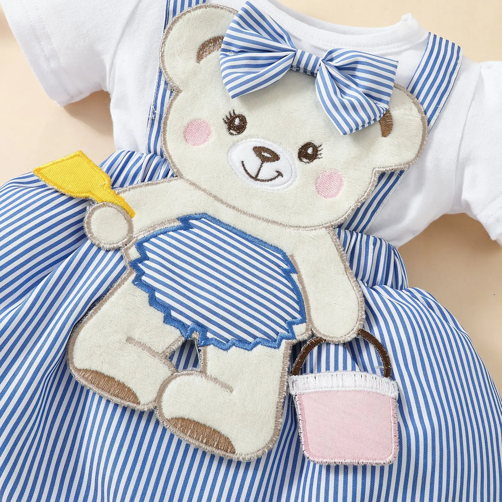Falda de tirantes bordada con osito para bebé – vestido manga corta - imagen 5