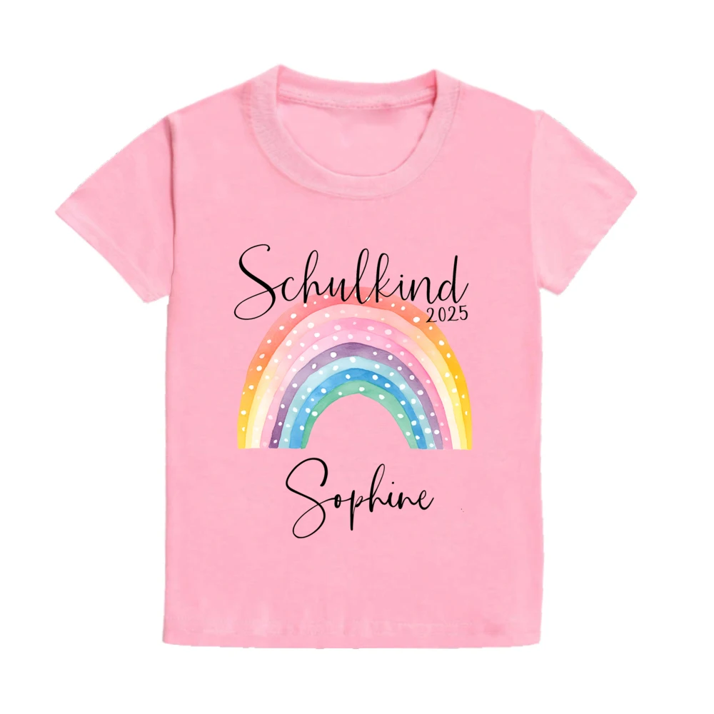 Camiseta escolar personalizada con nombre Arco Iris - Primer día