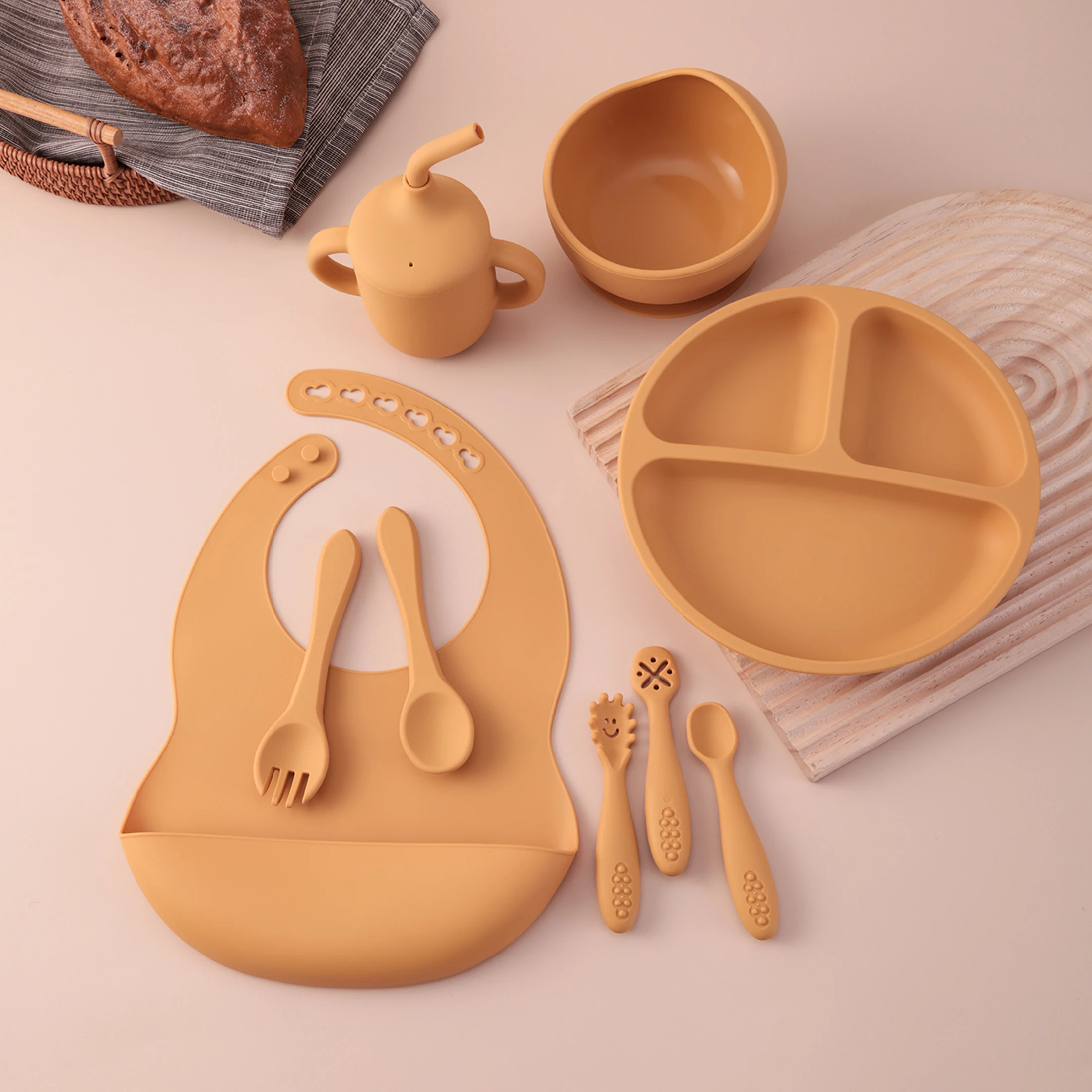 Vajilla de silicona para bebé plato con ventosa, cuenco y taza sin BPA - imagen 5