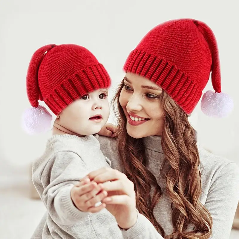 Gorro de Navidad en punto con pompón para bebé, madre e hijo invernal - imagen 2