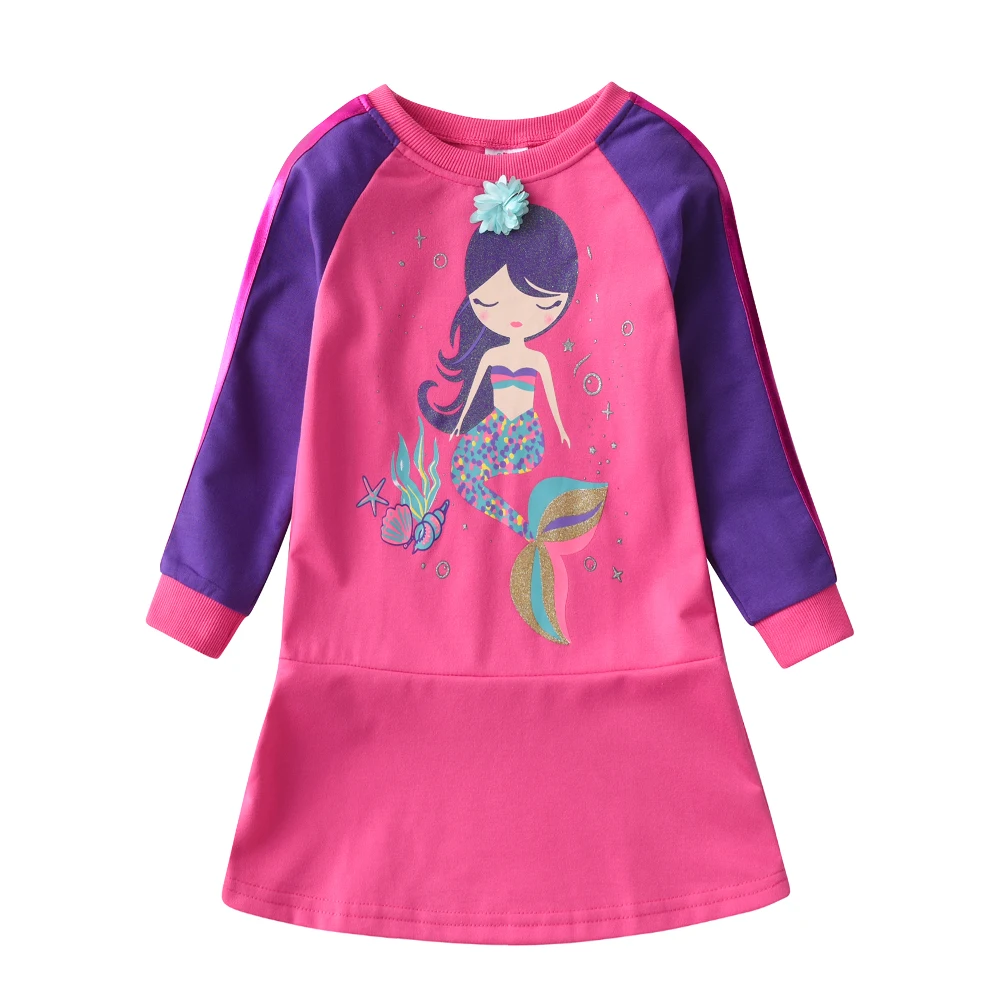 Vestido de niña recto con temática sirena y dibujos