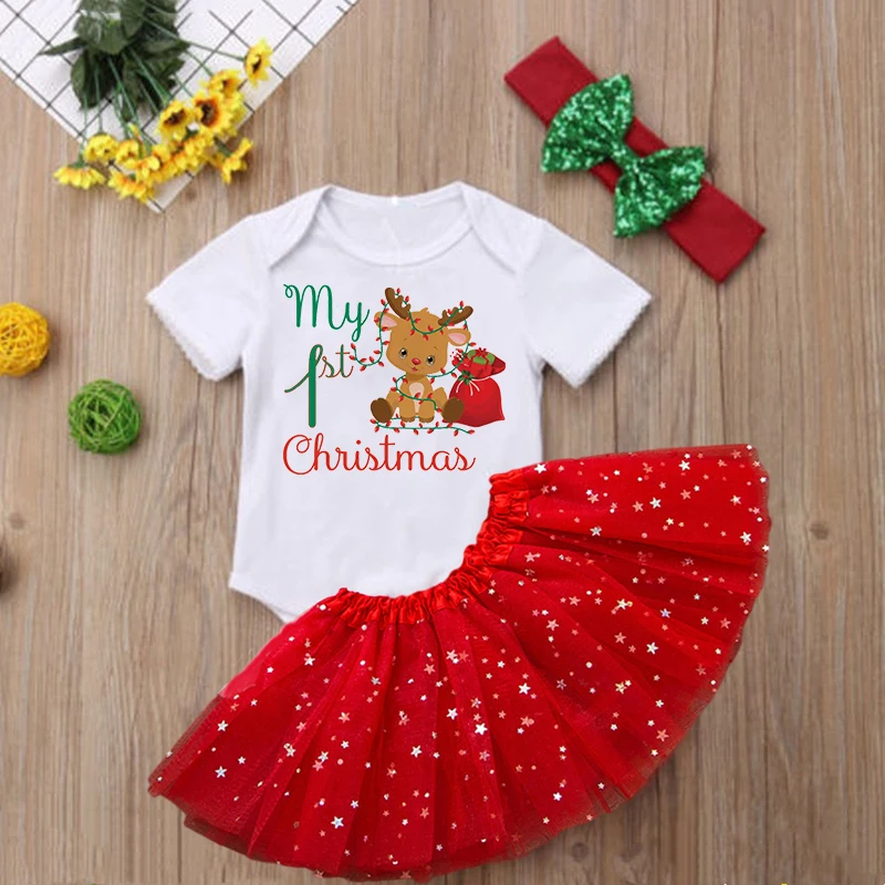 Conjunto primera Navidad bebé niña vestido tutú y camisa fiesta - imagen 5