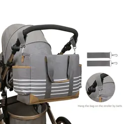 Bolso de maternidad lona para cochecito con gancho, hombro espacioso