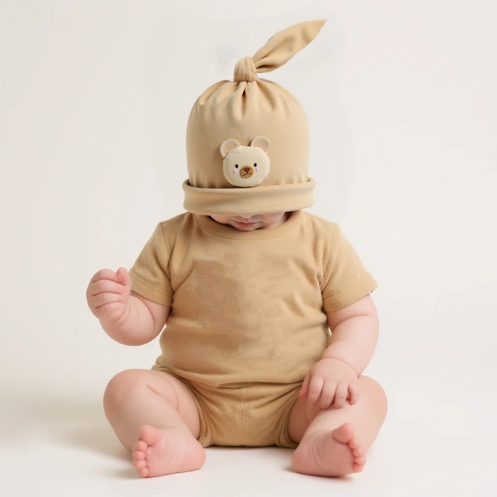 Gorro de bebé con cola de oso en algodón