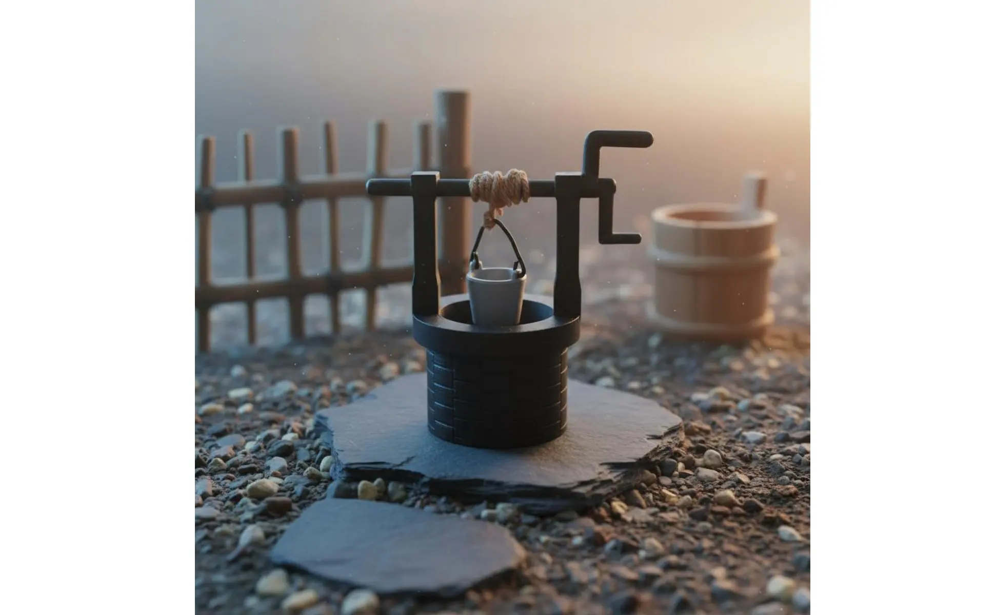 Mini pozo de agua vintage en miniatura para casa de muñecas
