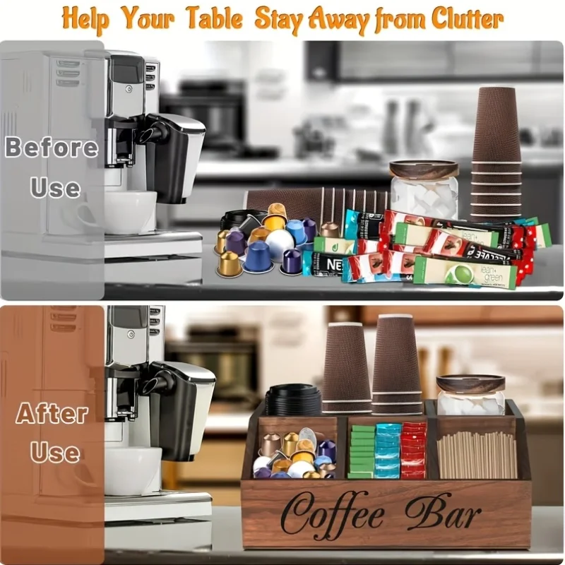 Caja organizadora de café de madera multiusos para accesorios - imagen 2