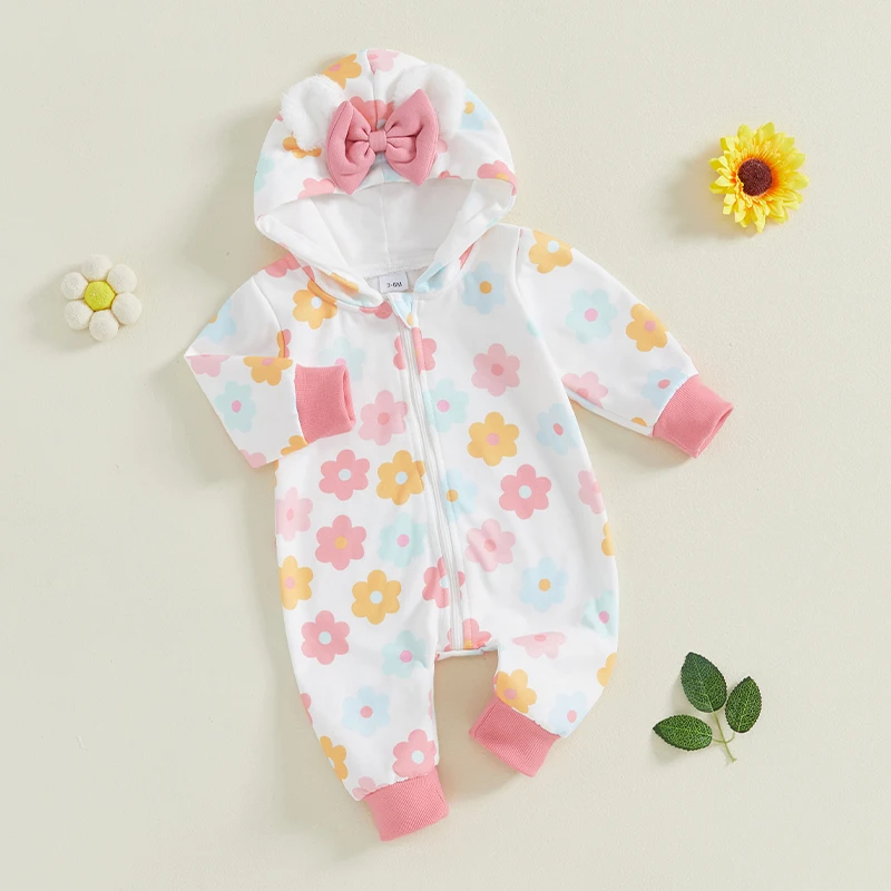Mono de bebé de lana con capucha y cremallera estampado floral - imagen 5