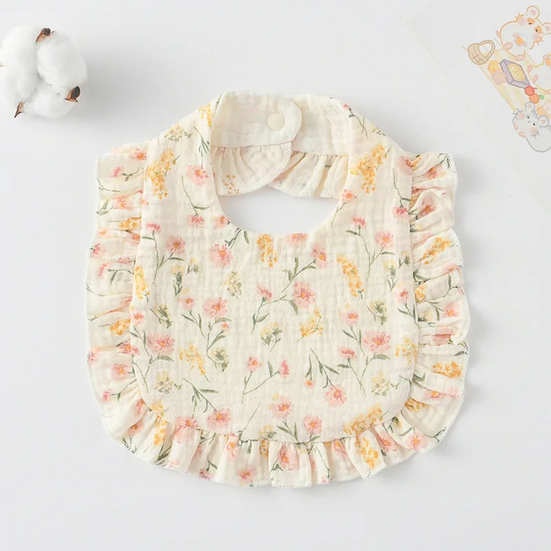 Babero de gasa de algodón con volantes - Estampado floral para bebé - imagen 3