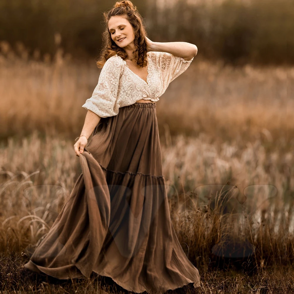 Vestido de embarazo bohemio dos piezas algodón y encaje retro - imagen 2