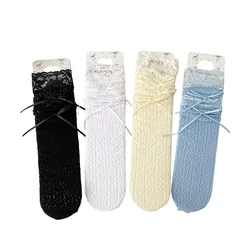 Calcetines altos jacquard retro con lazo de encaje transpirable