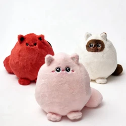 Peluche de gato siamés regordete blanco y negro, juguete suave