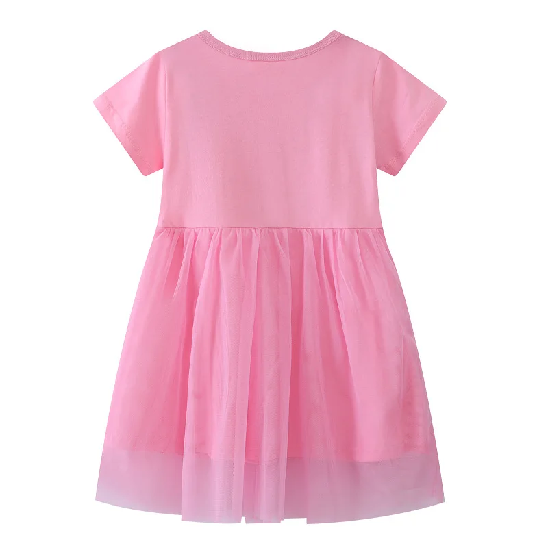 Vestido de malla manga corta para niña – Bordado conejo rosa - imagen 3