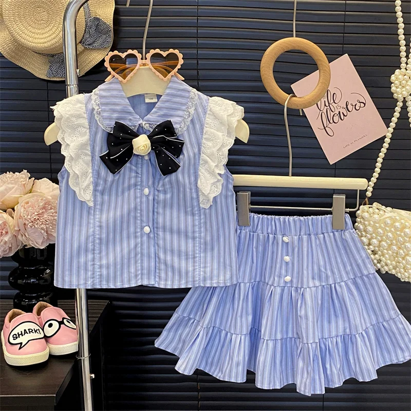 Conjunto de verano para niña: blusa lazo y falda a juego