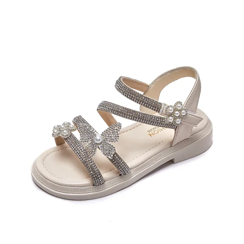 Sandalias brillantes de princesa con diamantes de imitación y perlas - imagen 4
