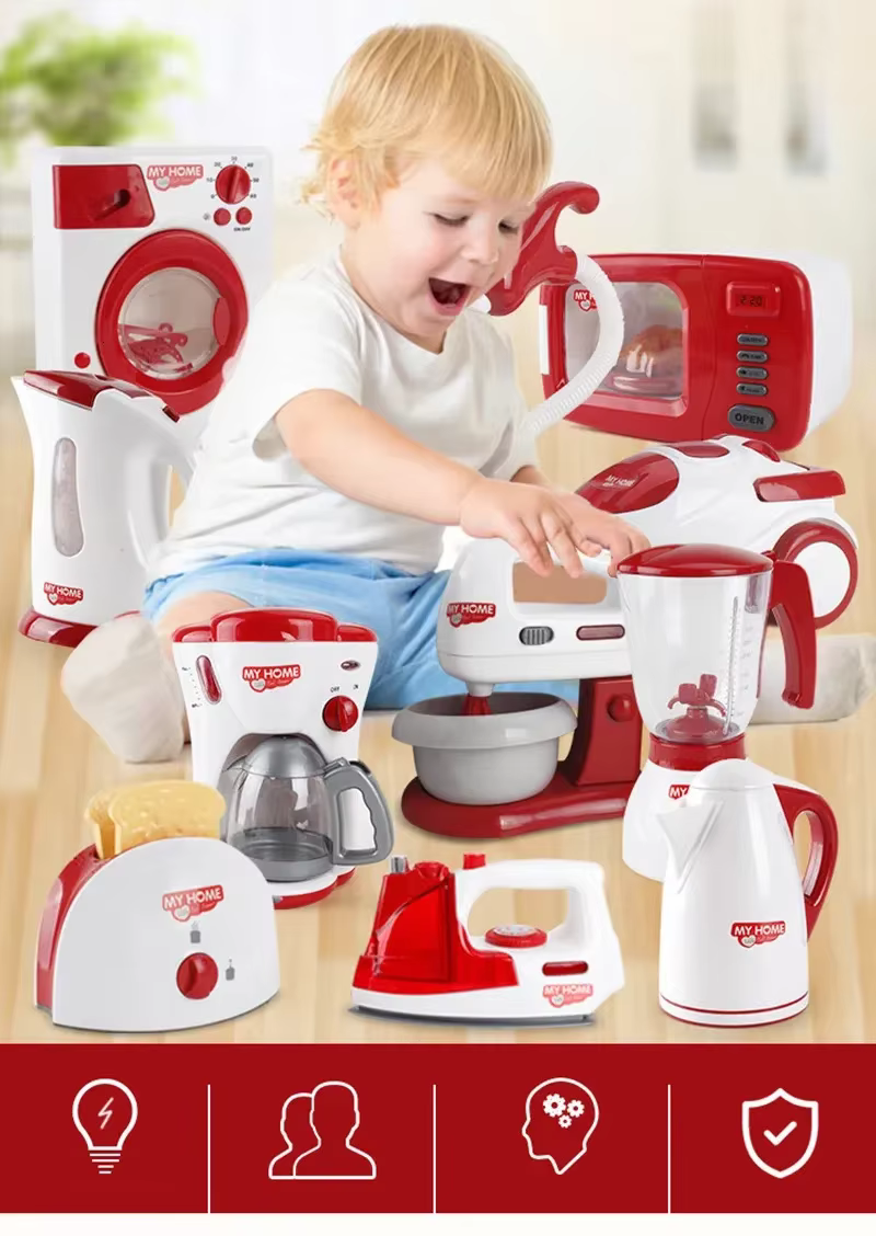 Juego de cocina infantil completo con electrodomésticos rojos