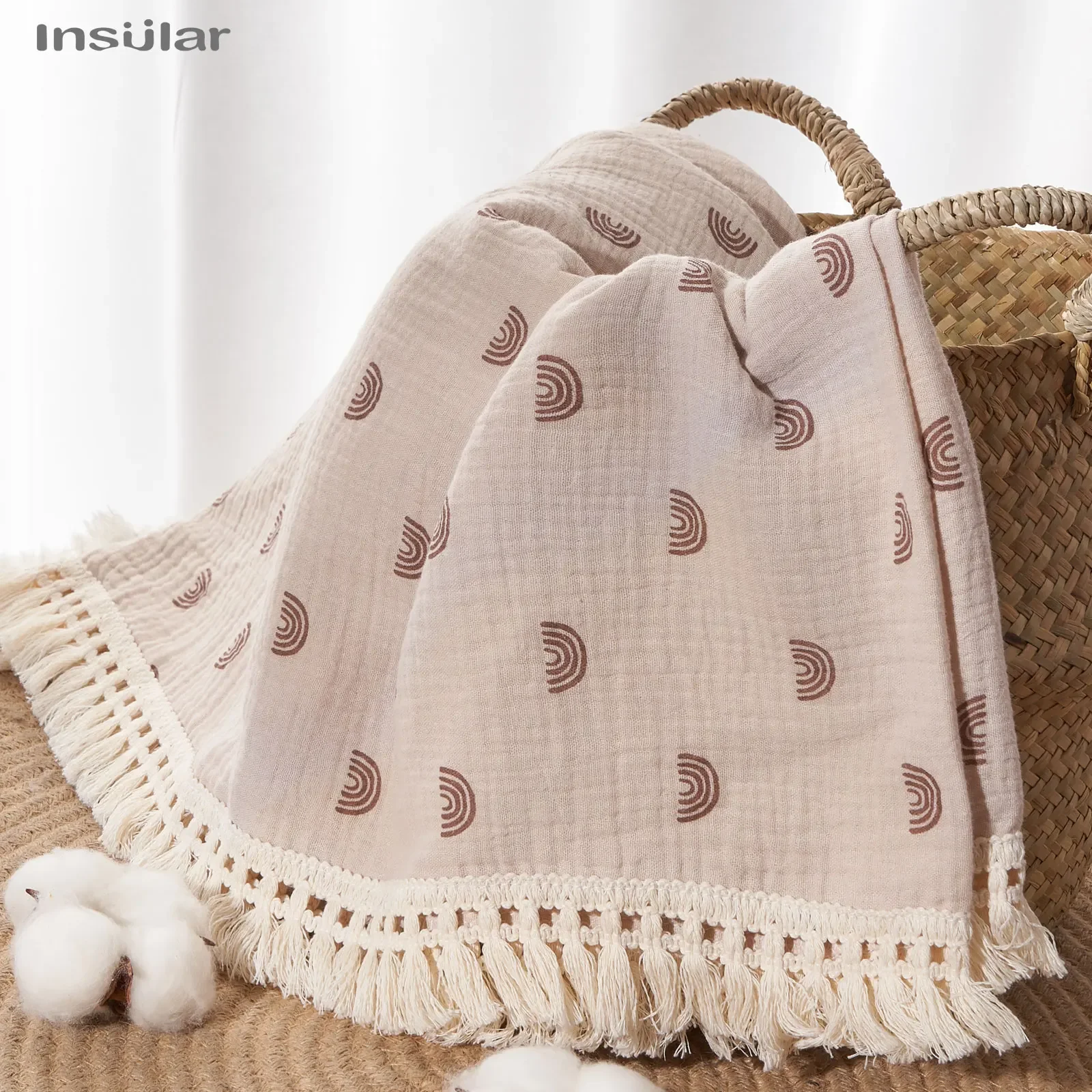 Manta de muselina para bebé con borlas y estampado envolvente - imagen 5