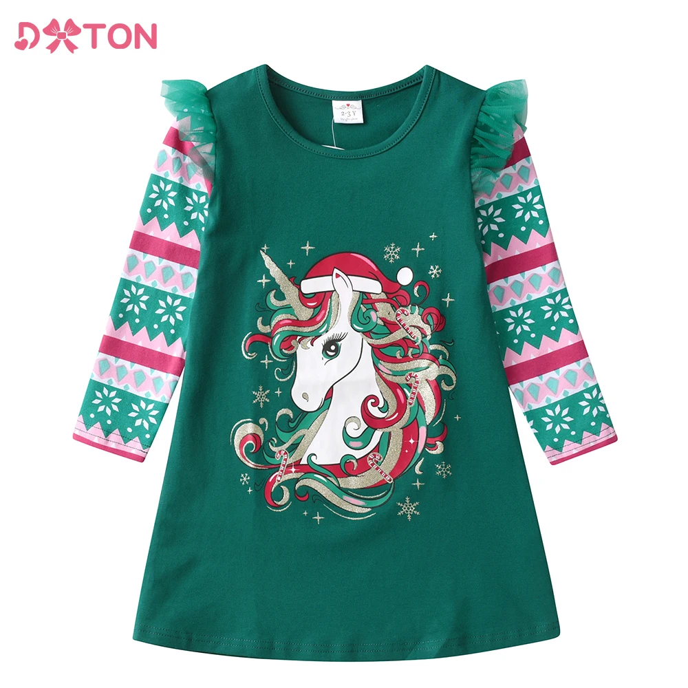 DXTON Vestido recto de algodón con estampado unicornio para niña - imagen 3