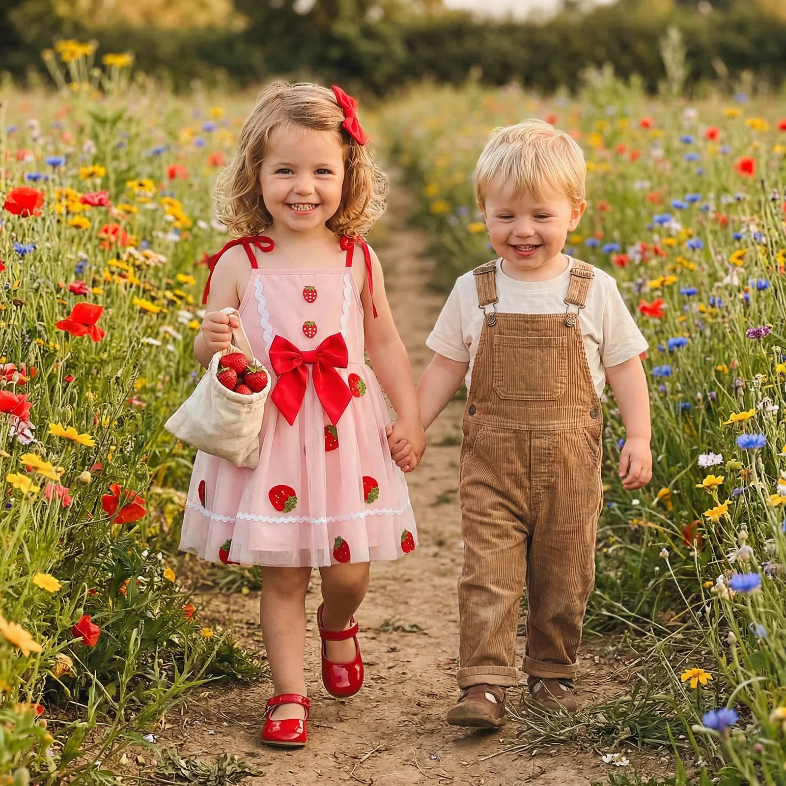 Vestido de verano tul en A sin mangas con fresas para niña - imagen 5