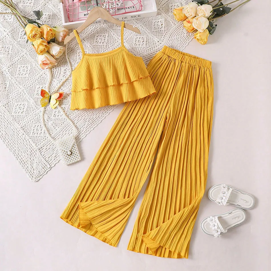 Conjunto verano niña adolescente: top volantes con pantalón plisado - imagen 4
