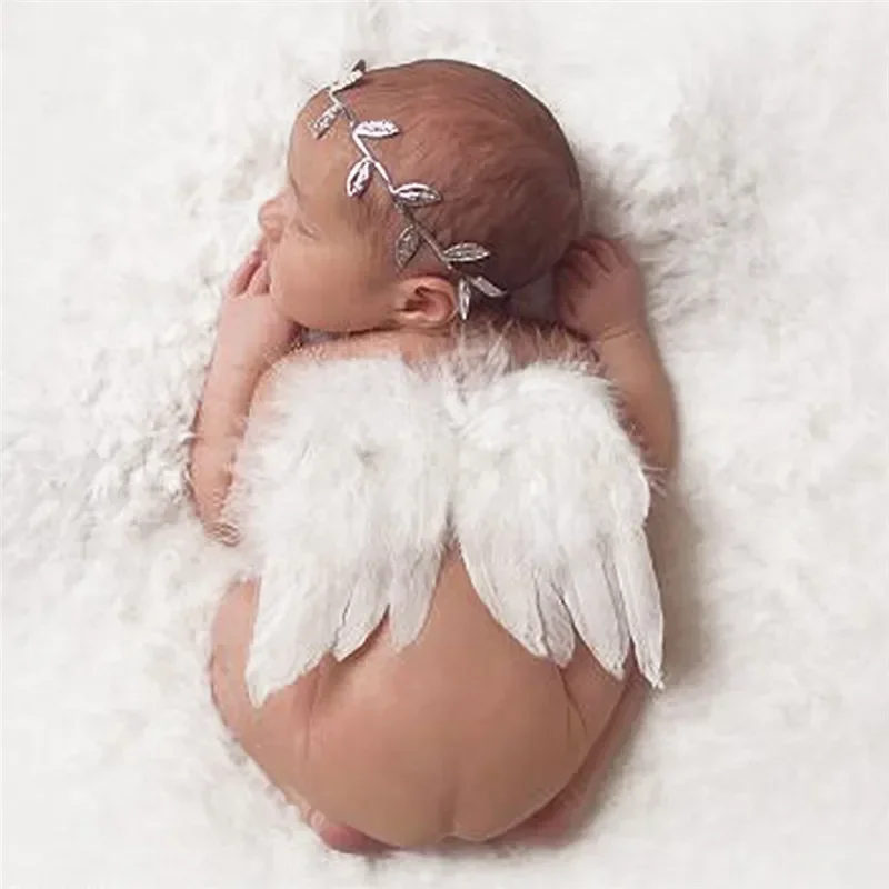 Alas de Ángel diadema bebé niña pluma flor oliva para sesión