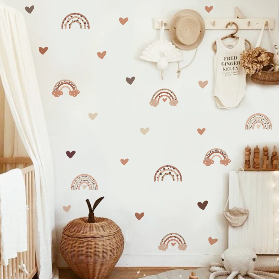 Pegatinas Pared Bebé Corazón Arcoíris Estilo Nórdico - imagen 5